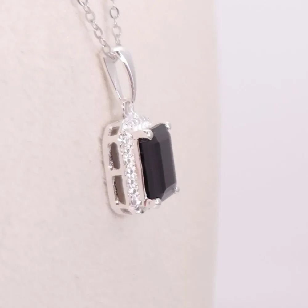 Thai Black Spinel Pendant Necklace & Chain Made in Italy